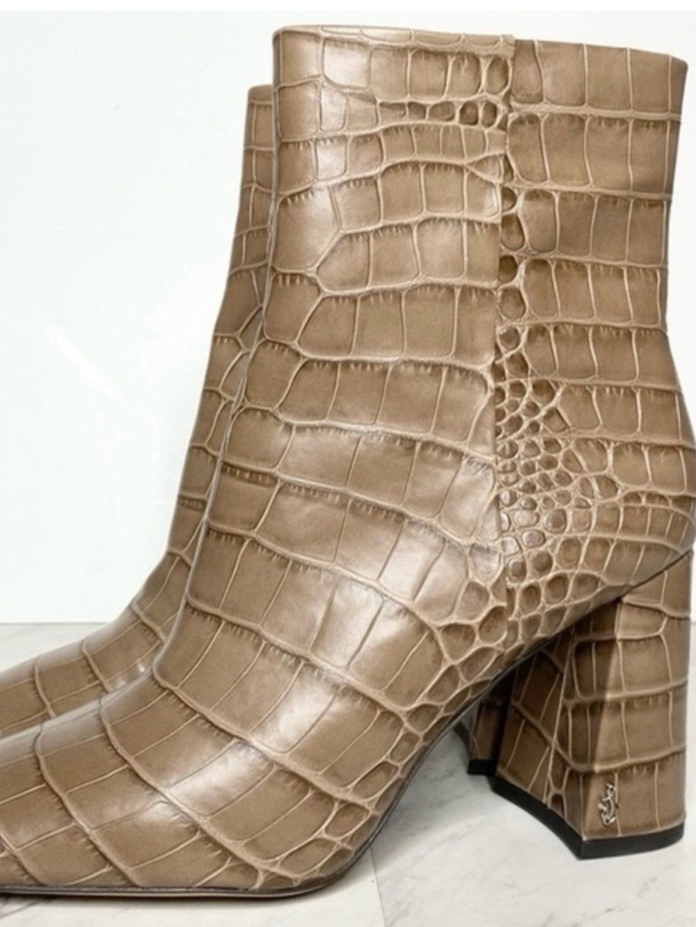 Sam Edelman Codie Square Toe Tan Croc Ankle Leather Boots Booties Size‎ 7
